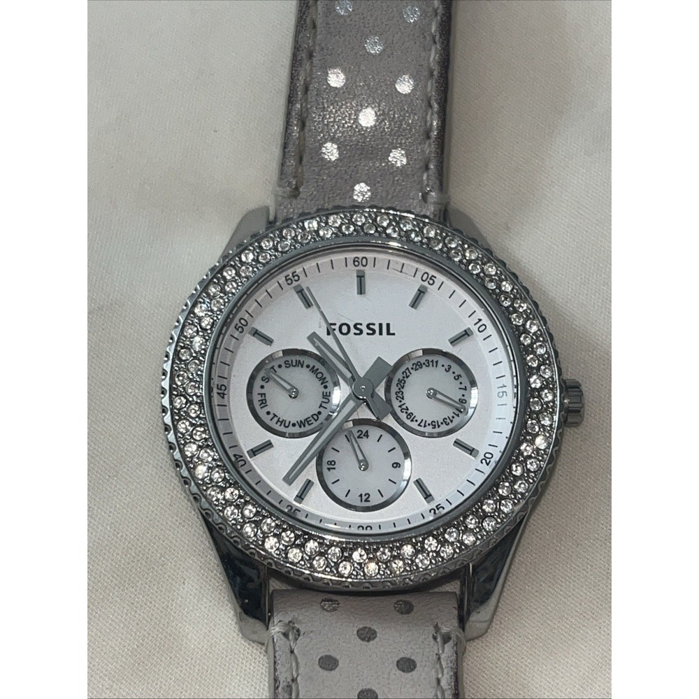 Fossil Women's Stella Signature Multi function Stainless Watch ES-3053 Tested